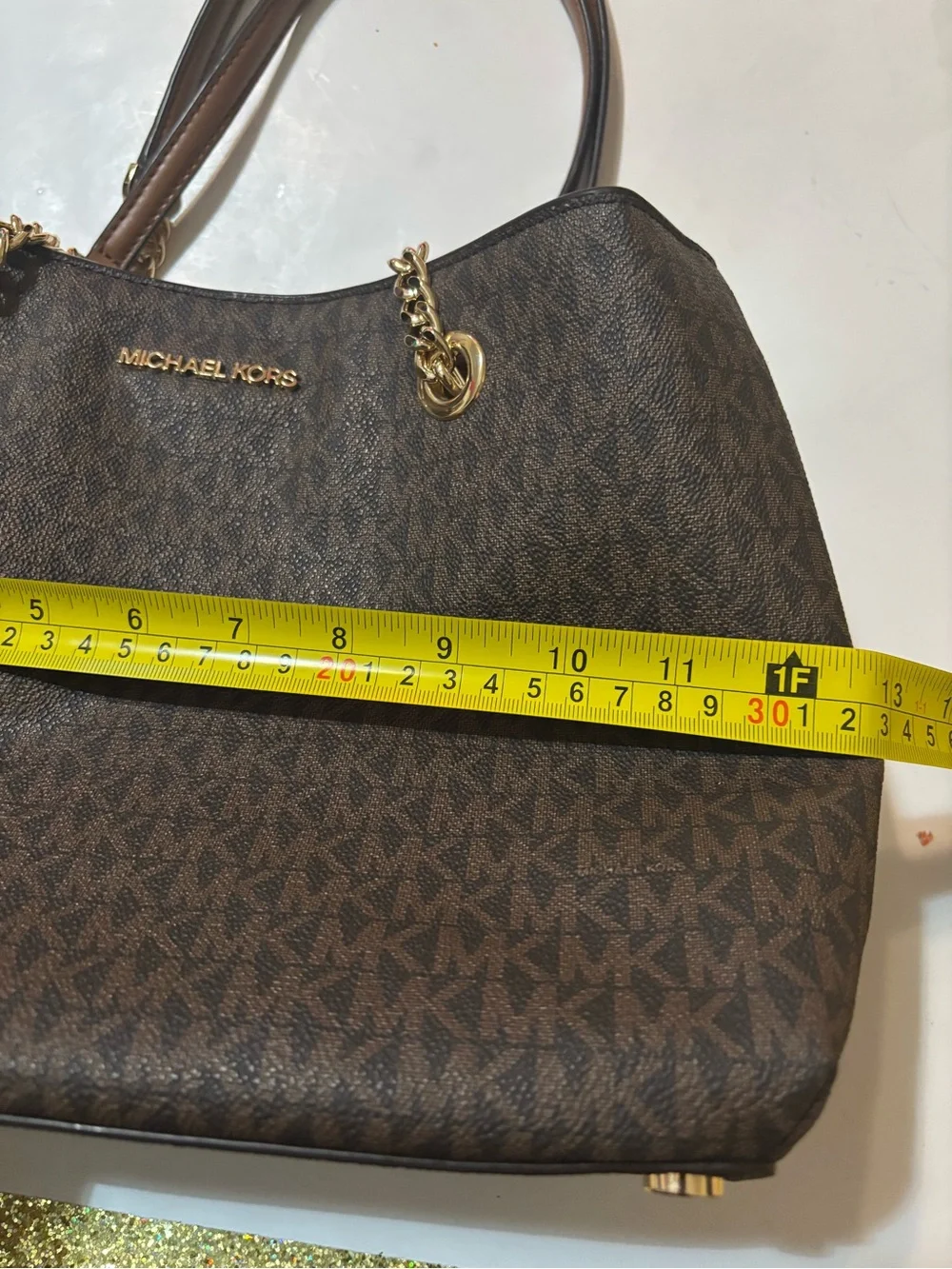 Michael Kors Dark Brown MK Logo Tote with Gold Hardware